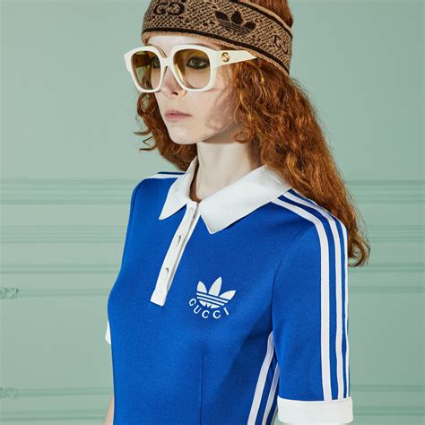 adidas x Gucci cotton jersey dress in blue 